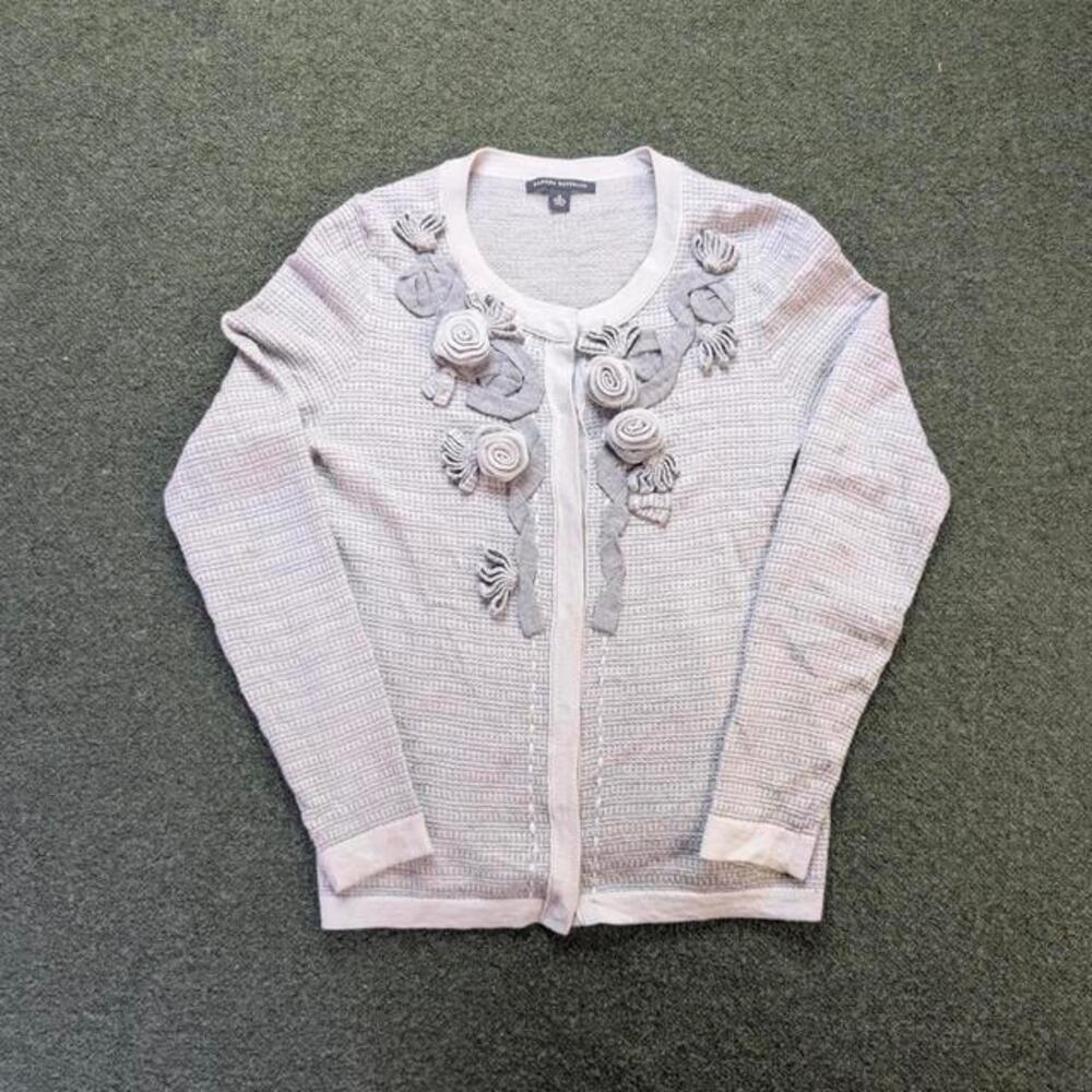 BANANA REPUBLIC Womens Floral Rosette Knit Cardigan Sweater Grey S